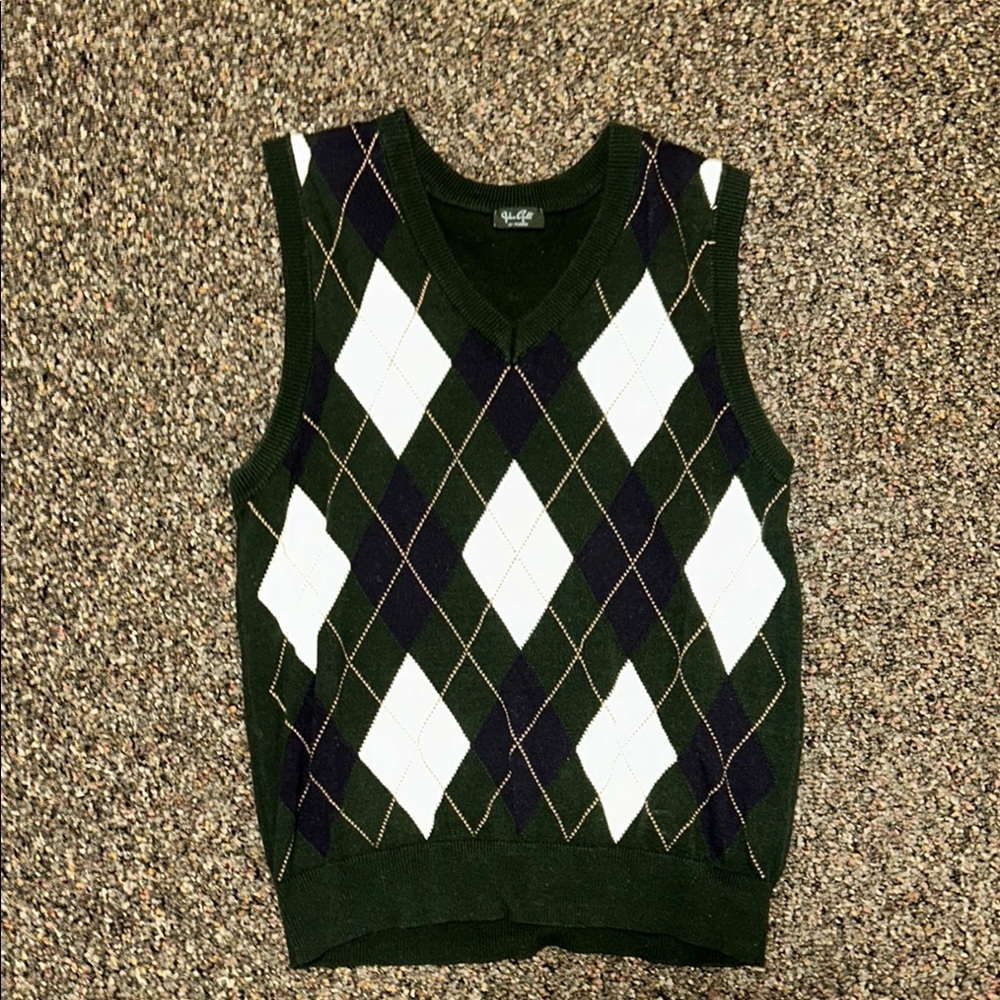 John Galt Argyle Sweater Vest - Green and White